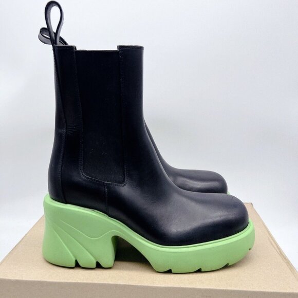 BOTTEGA VENETA Flash Chelsea Boots Platform Black Green Leather US 7.5 EU 37.5 - Picture 6 of 14